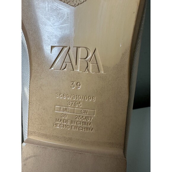 ZARA Mesh Beige Long Adjustable Tie Wrap Ballet Flats Shoes Women US 8 EU 39 NEW - Picture 8 of 9